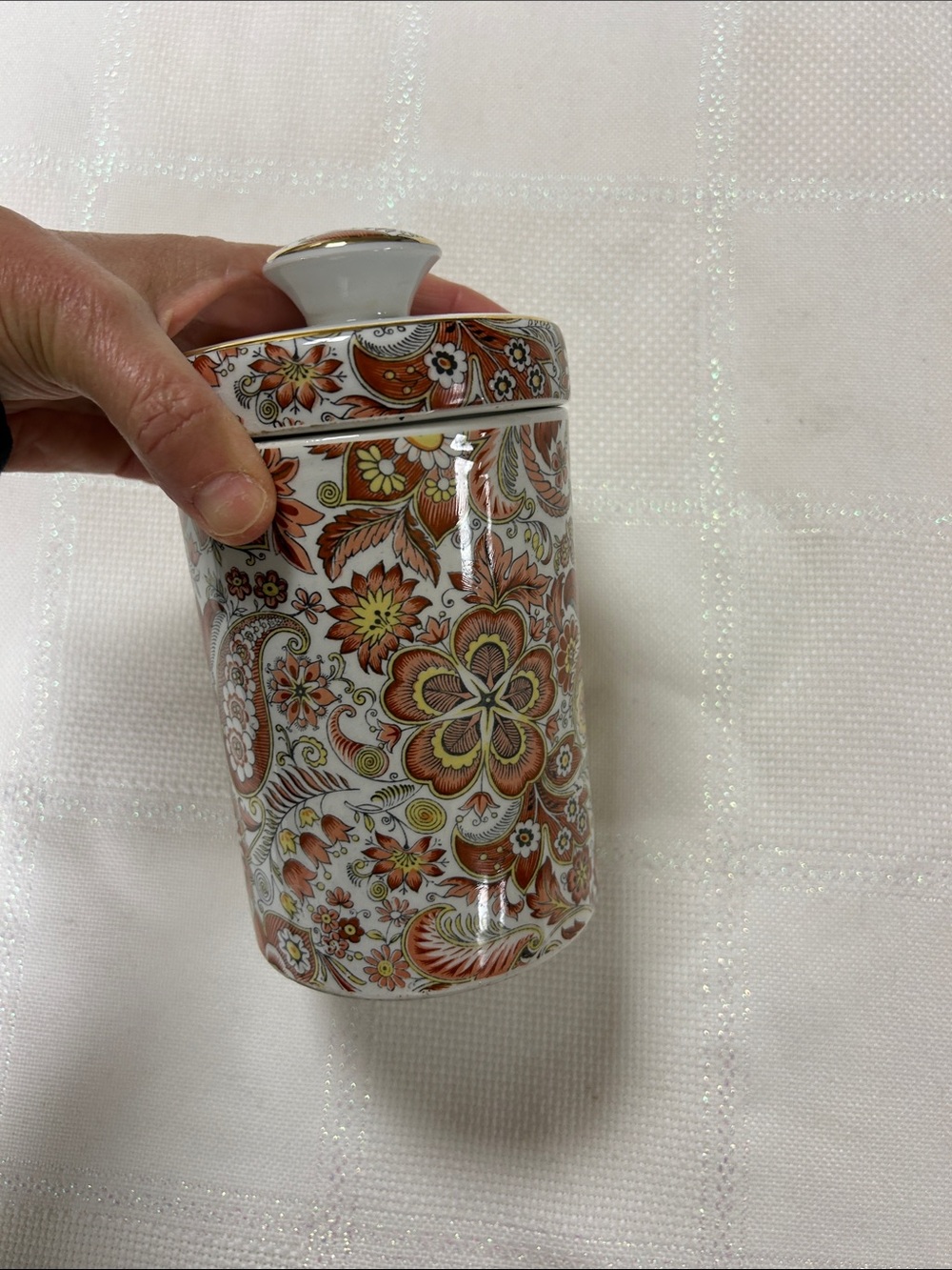 Decorative Orange paisley Floral Ceramic Canister with Gold Trim image 8